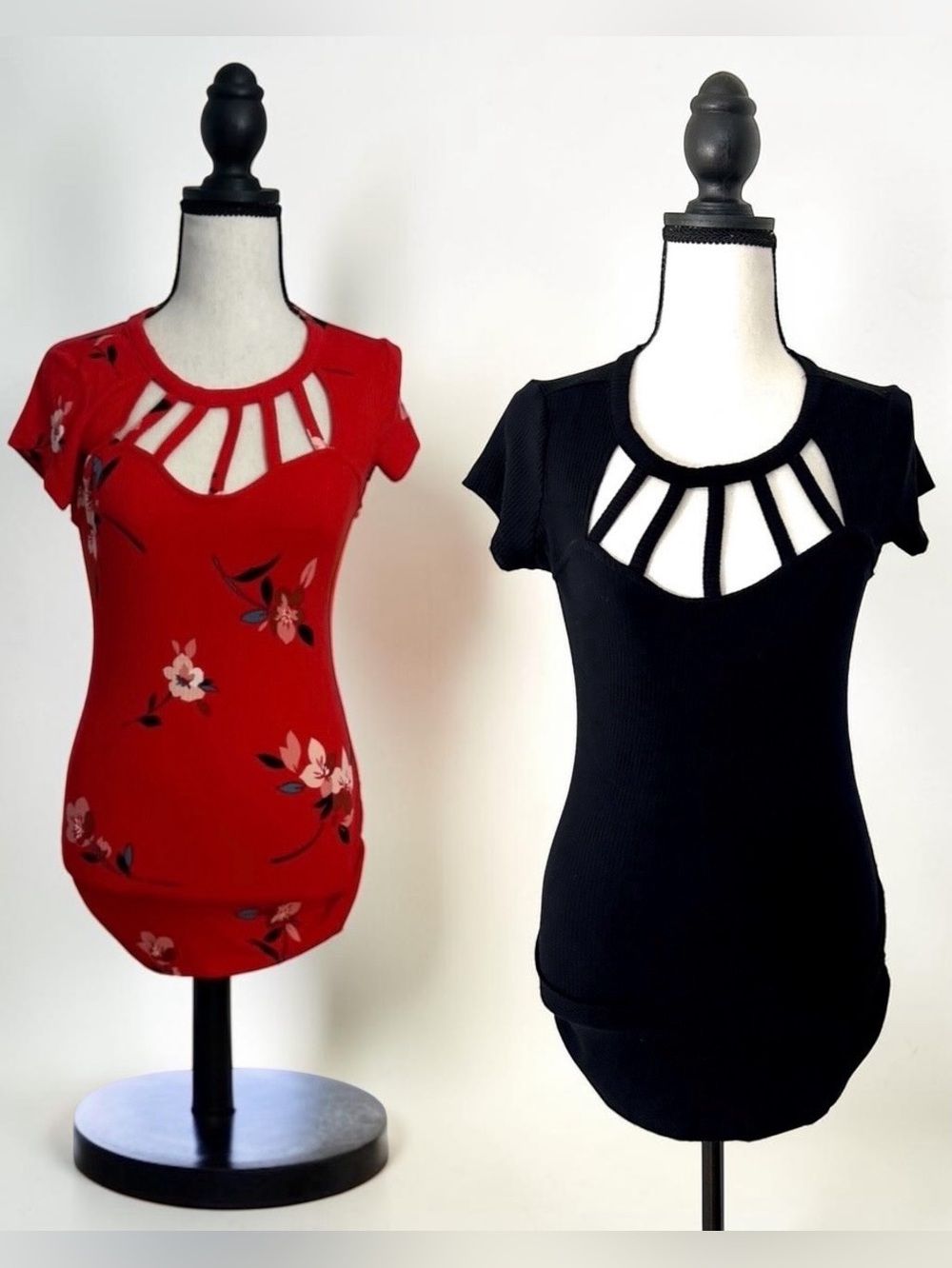 2 Candie’s Cut Out Neck Tops Red & Black Small